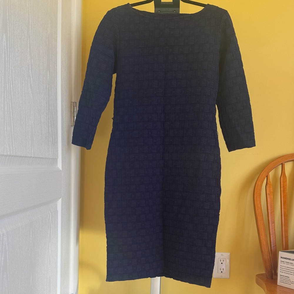 Sharagano Textured Navy Long Sleeve Dress